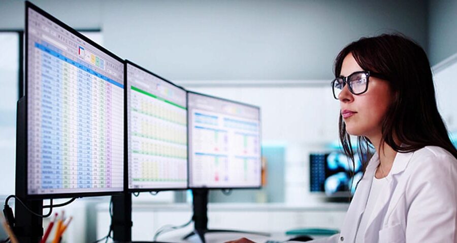 doctor reviewing the medical billing analytics data for her practice